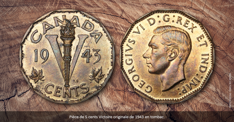 Original 1943 Victory nickel en tombac