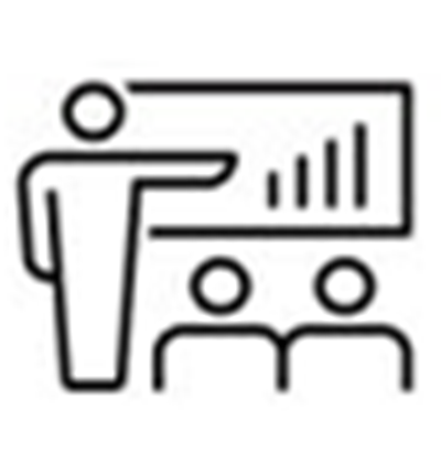 Icon image of person making a presentation.