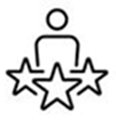 Icon image of person above three stars.