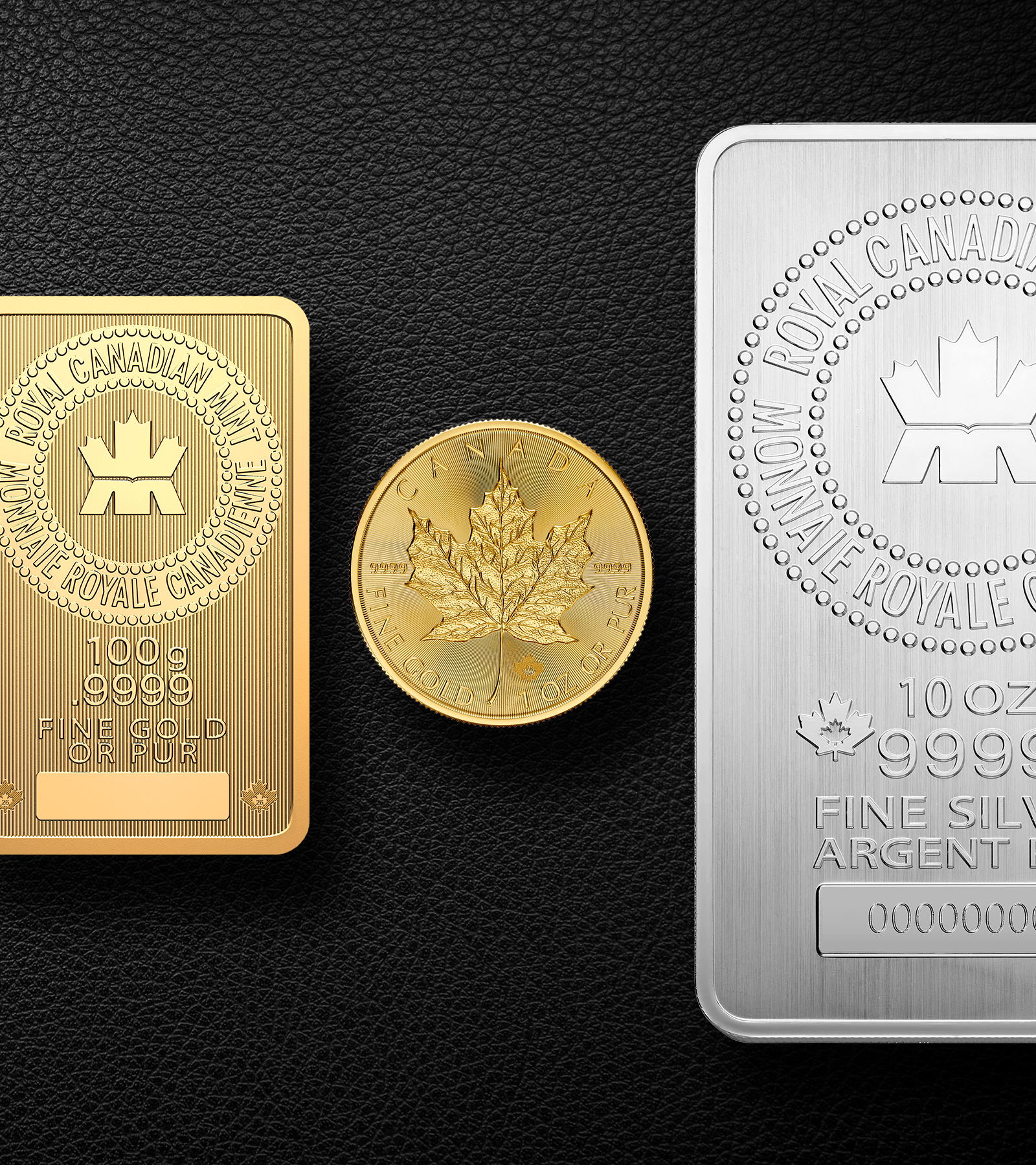 Bullion coin and bars from the Royal Canadian Mint