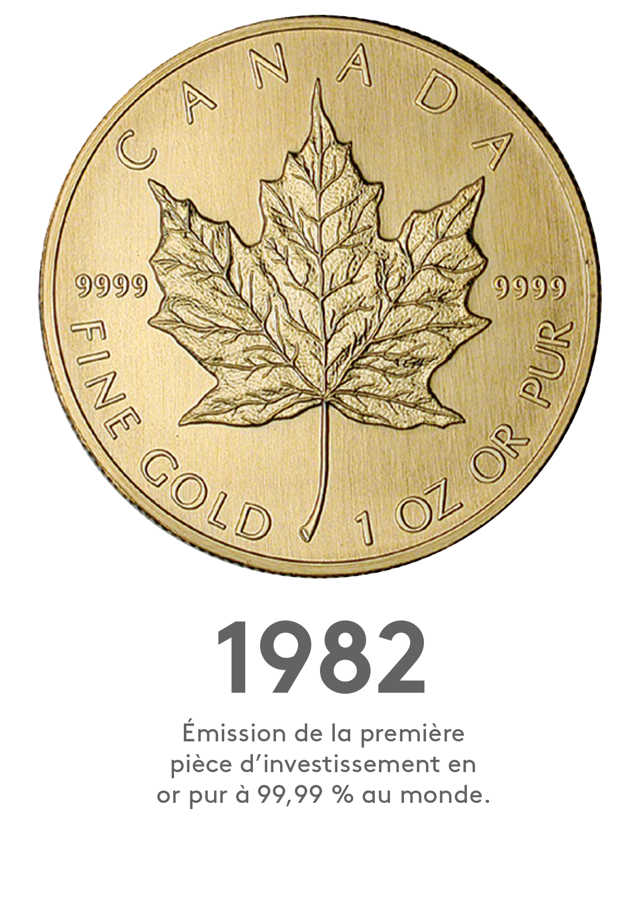 1982 : émission de la première  pièce d’investissement en  or pur à 99,99 % au monde