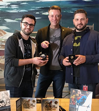 image Royal Canadian Mint series of Justice League coins illustrated by Jason Fabok (left) and Canadian colorist Brad Anderson (right).