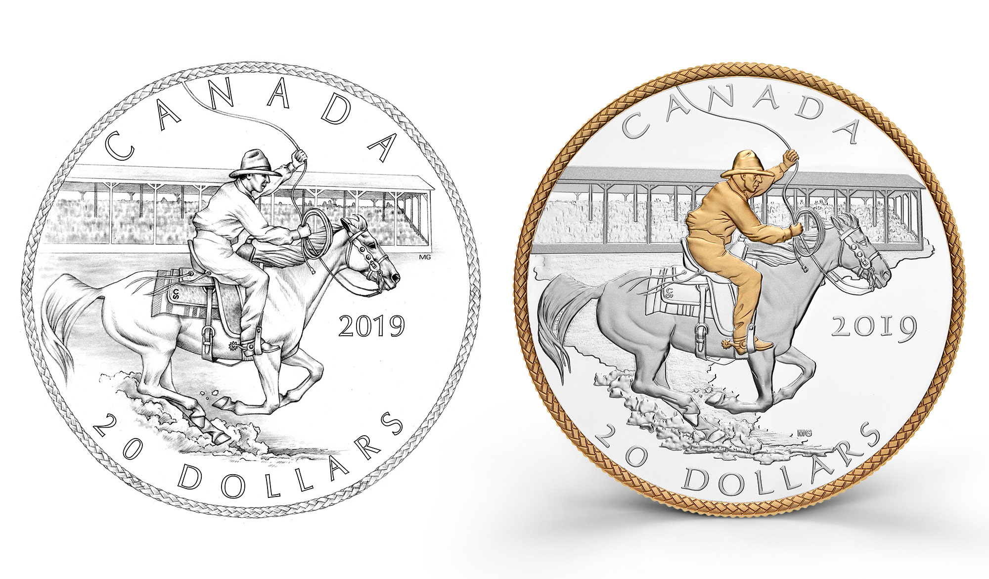 image 1919 Victory Stampede coin and artist sketch that was issued in 2019