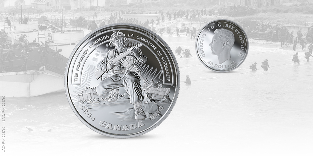 image Depuis la toute première pièce Coquelicot en 2004, la Monnaie royale canadienne a fièrement émis des pièces commémoratives spéciales pour honorer le service et les sacrifices des militaires et anciens combattants canadiens. Notre histoire commune et le souvenir des sacrifices extraordinaires consentis par nos anciens combattants sont gravés dans chaque pièce. Ce jour-là, 14 000 Canadiens se joignaient aux forces alliées. Aujourd’hui, seule une poignée d’entre eux sont encore avec nous. Seule une poignée d’entre eux sont en mesure de nous raconter comment s’est réellement passée cette journée historique à laquelle nous rendons hommage en 2019 : le 75e anniversaire du jour J, où a eu lieu le débarquement de Normandie à Juno Beach, en France.