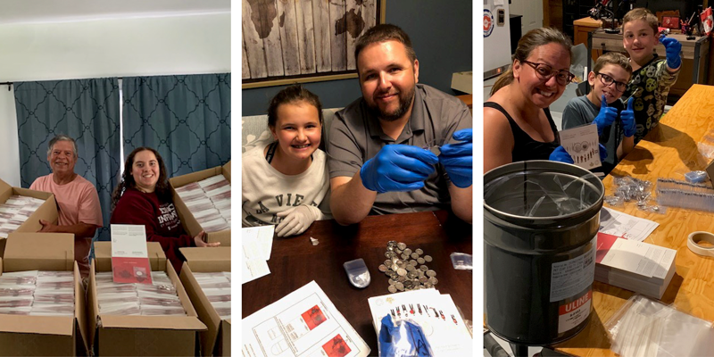image With rubber gloves and a passion to make an impact, Mint volunteers, and their families, assembled thousands of packages - at home, by hand. In total, volunteers assembled an astounding 100,000 Recognition Medals!