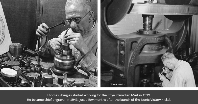 Thomas Shingles, the chief engraver created a design that featured the now-iconic “V” for victory