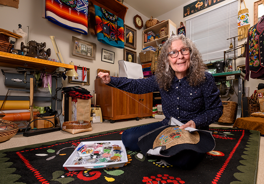 image Master Beadwork Artist Jennine Krauchi in her studio.