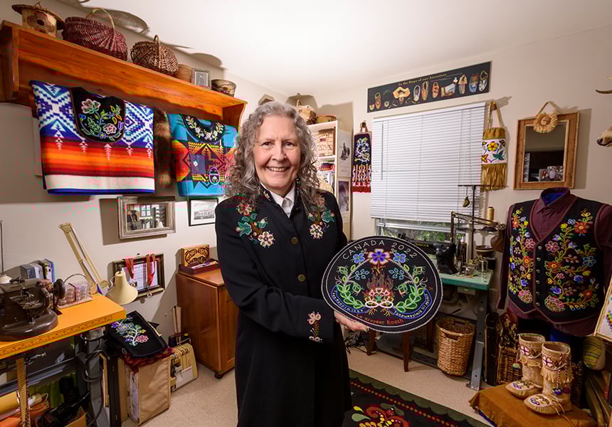 image Master Beadwork Artist Jennine Krauchi in her studio.