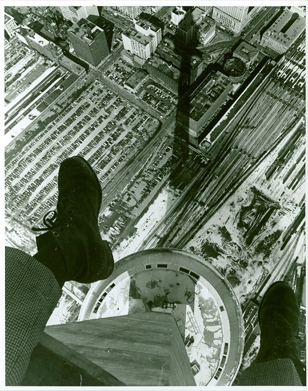 Worker during construction of CN Tower