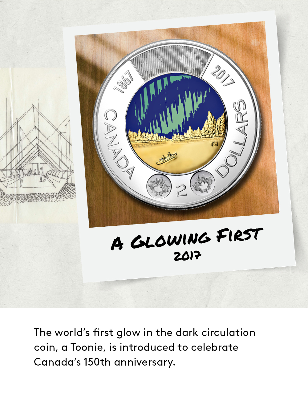 The world's first glow in the dark circulation coin, a Toonie, is introduced in 2017.