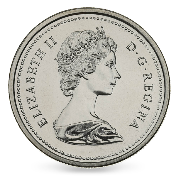Elizabeth II (1953-1964) La première effigie de Sa Majesté la reine Elizabeth II est frappée en 1953, lorsque celle-ci a 27 ans. L'effigie représentée ici orne les pièces jusqu'en 1964, entourée de l'inscription latine ELIZABETH II DEI GRATIA REGINA, qui signifie « Elizabeth II, reine par la grâce de Dieu ».