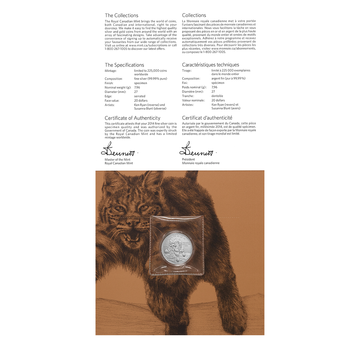 u*2様 ✨今なら最安値✨新品 リニュートリィブ ダイヤモンド　ブリリアンスクリ $20 for $20 Fine Silver Coin - Bobcat (2014) | The Royal Canadian Mint