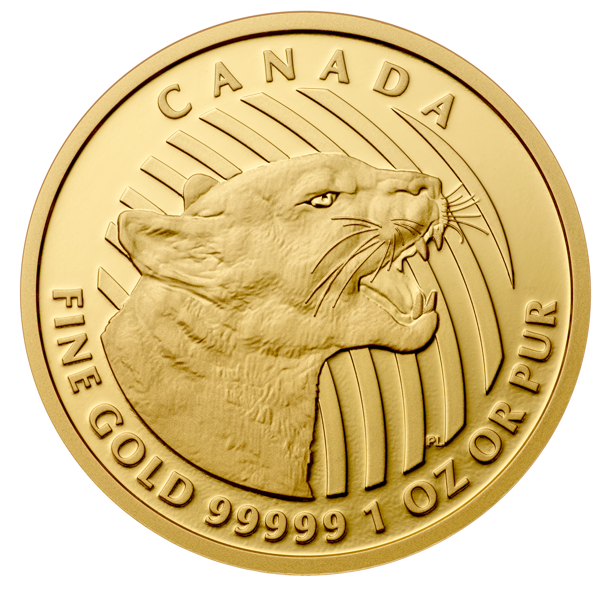 1 oz. 99.999% Pure Gold Coin<br>Growling Cougar - Mintage