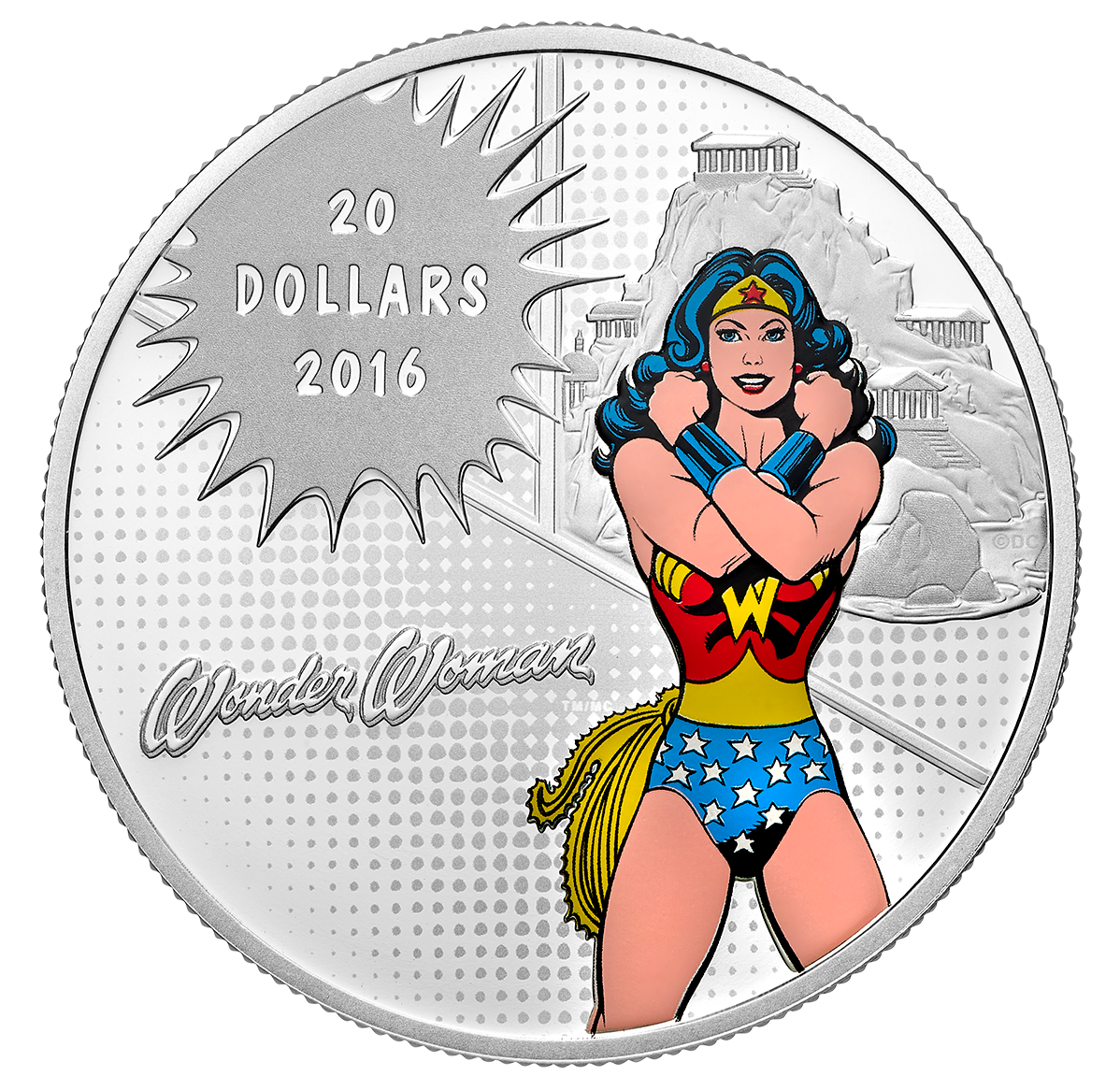 DC Comics(TM) Originals: WONDER WOMAN(TM) - 1 oz. Pure Silver Coloured Coin  (2016) | The Royal Canadian Mint