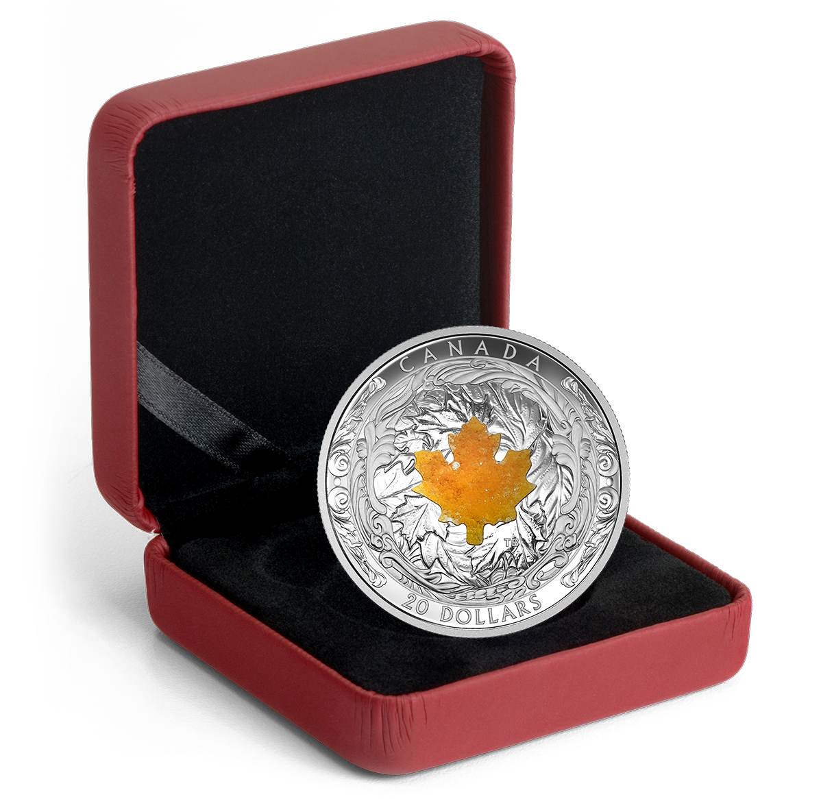 MAGURALouise マグラルイース 1 oz. Fine Silver Coin – Majestic Maple Leaves With Drusy Stone
