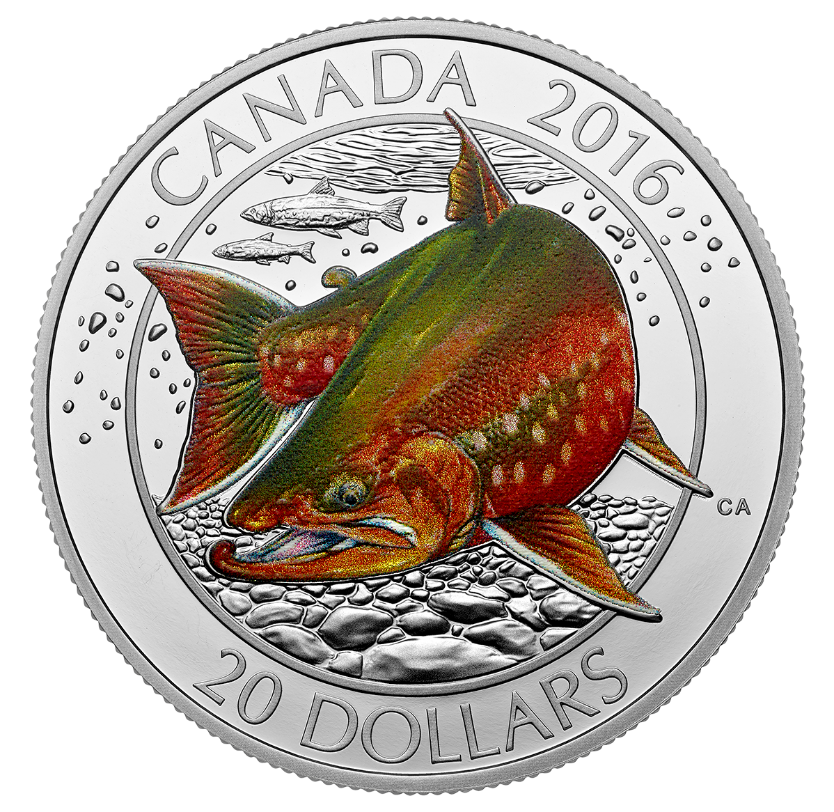 Fine Silver Coloured Coin Canadian Salmonids Arctic Char Mintage