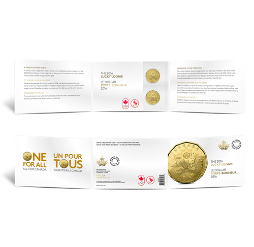 Circulation 2016 Lucky Loonie in 5-Coin Packs and Rolls