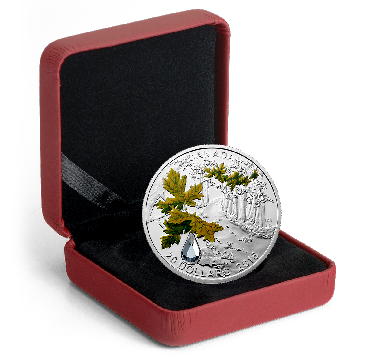 1 oz. Pure Silver Coin with Swarovski® crystal - Bigleaf Maple