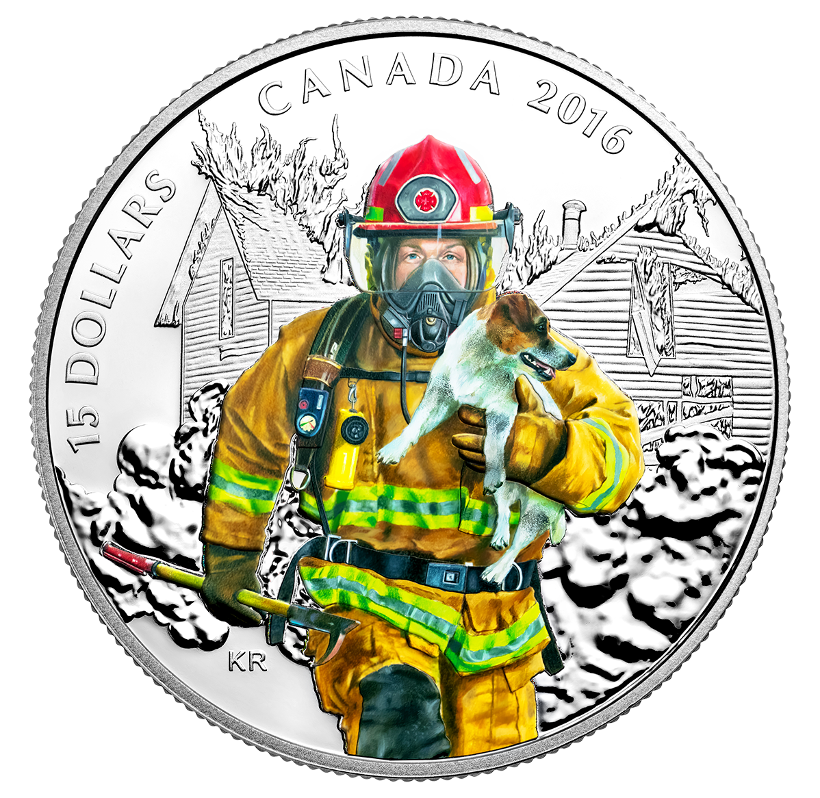 Pure Silver Coloured Coin National Heroes Firefighter Mintage