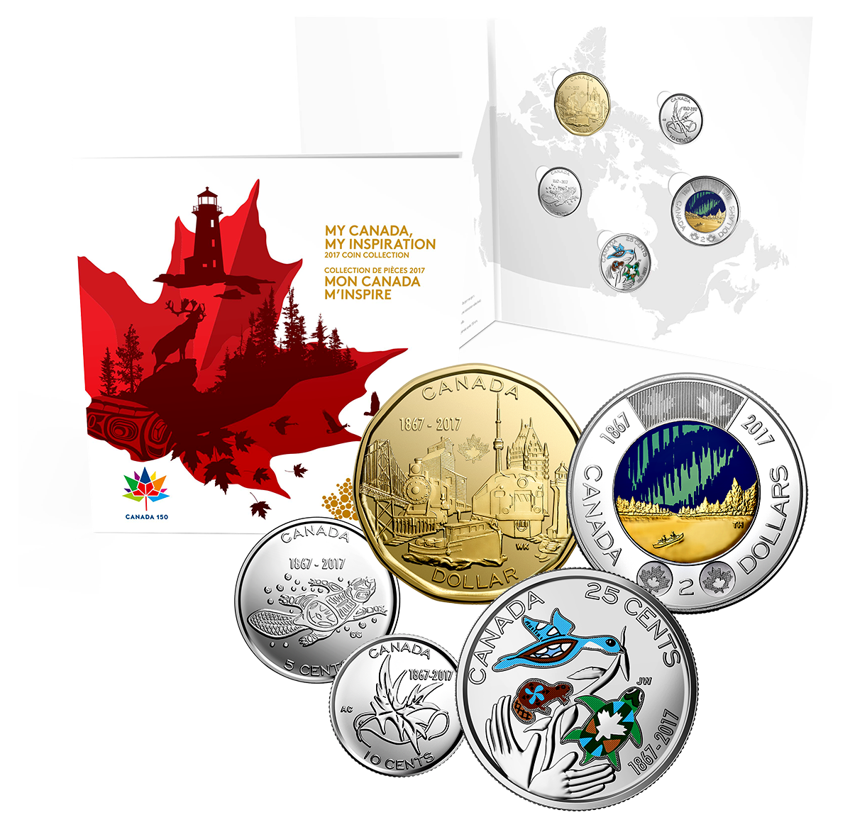 2017 CANADA  2 x 5¢ UNC + 150 Year Commemorative Nickels Scarce Regular 