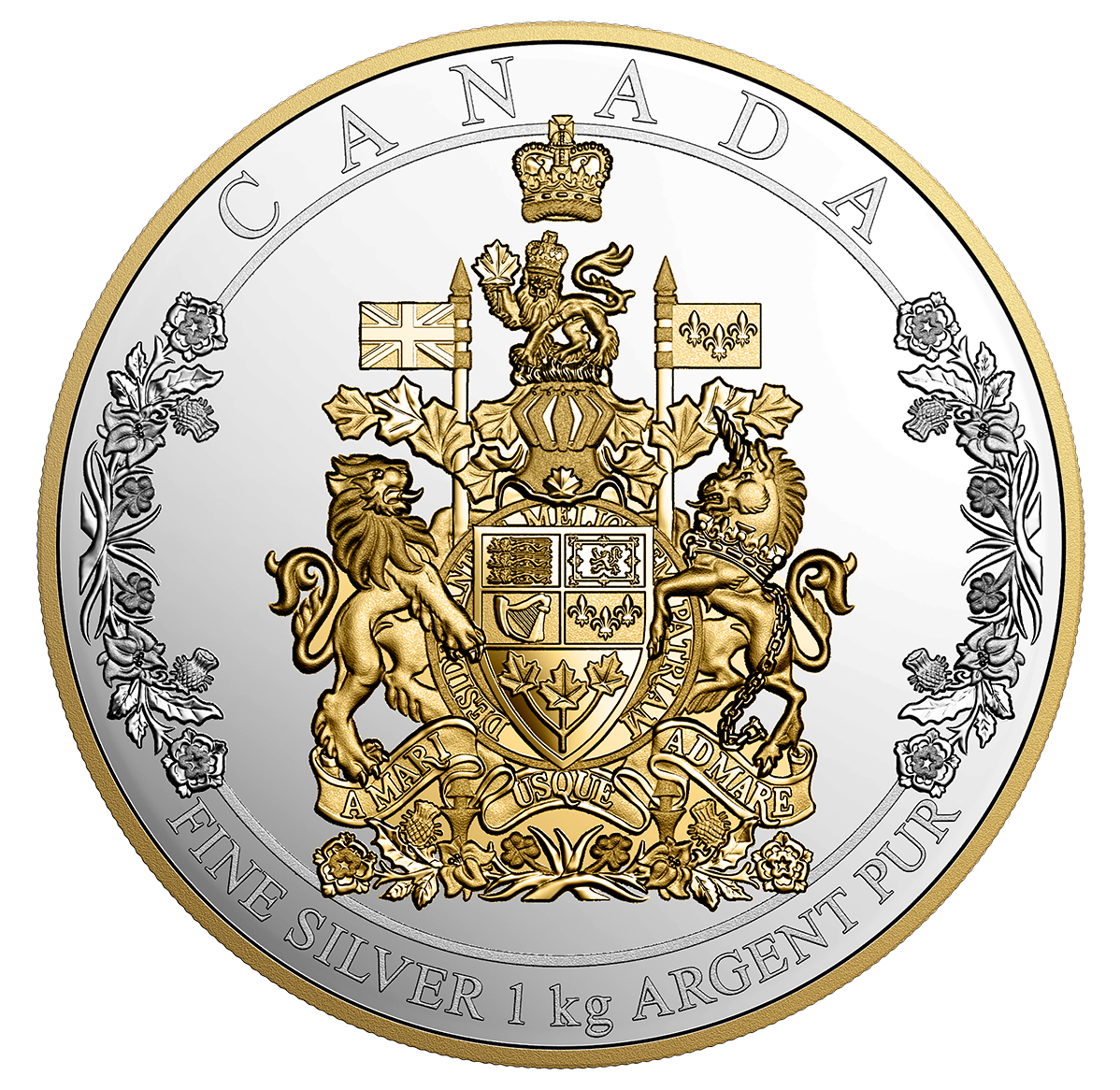 One Kilogram Pure Silver Coin - The Arms of Canada - Mintage