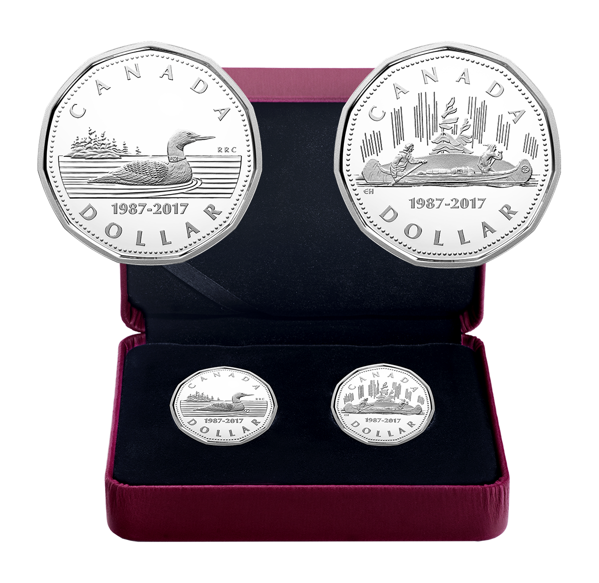 1987-2017 30th Anniversary Loonie $1 Pure Silver Proof 2-Coin Set Loon&Voyageur 