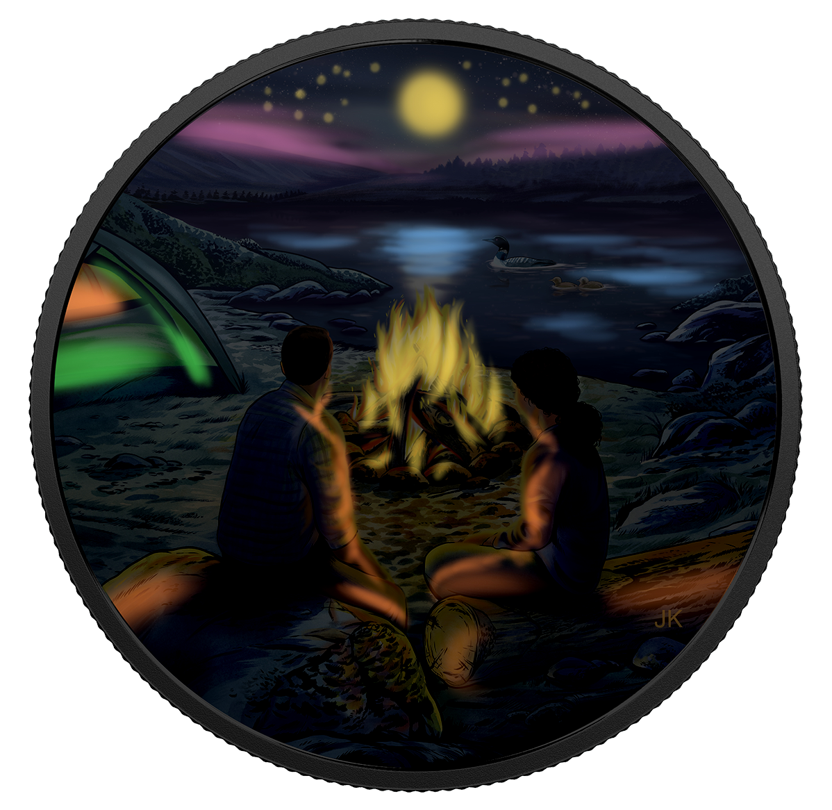 Pure Silver Color Proof Around the Campfire 2017 $15 Great Canadian Outdoors 