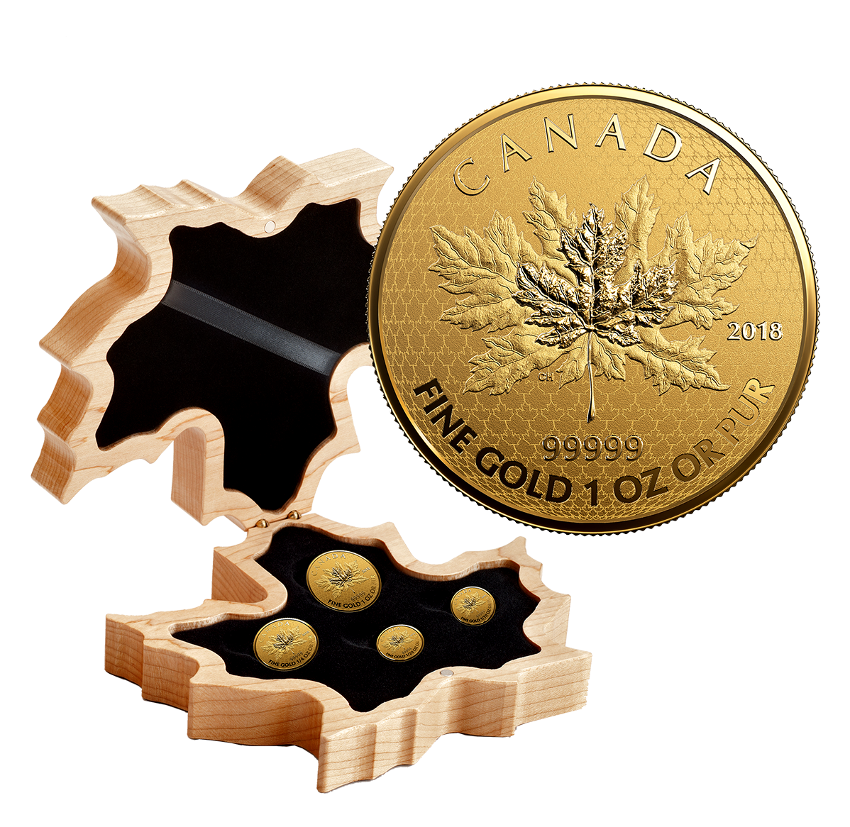 5000vt ゴールド 金　シークレット　4枚セット 99.999% Pure Gold 4-Coin Fractional Set - The Maple Leaf - Mintage
