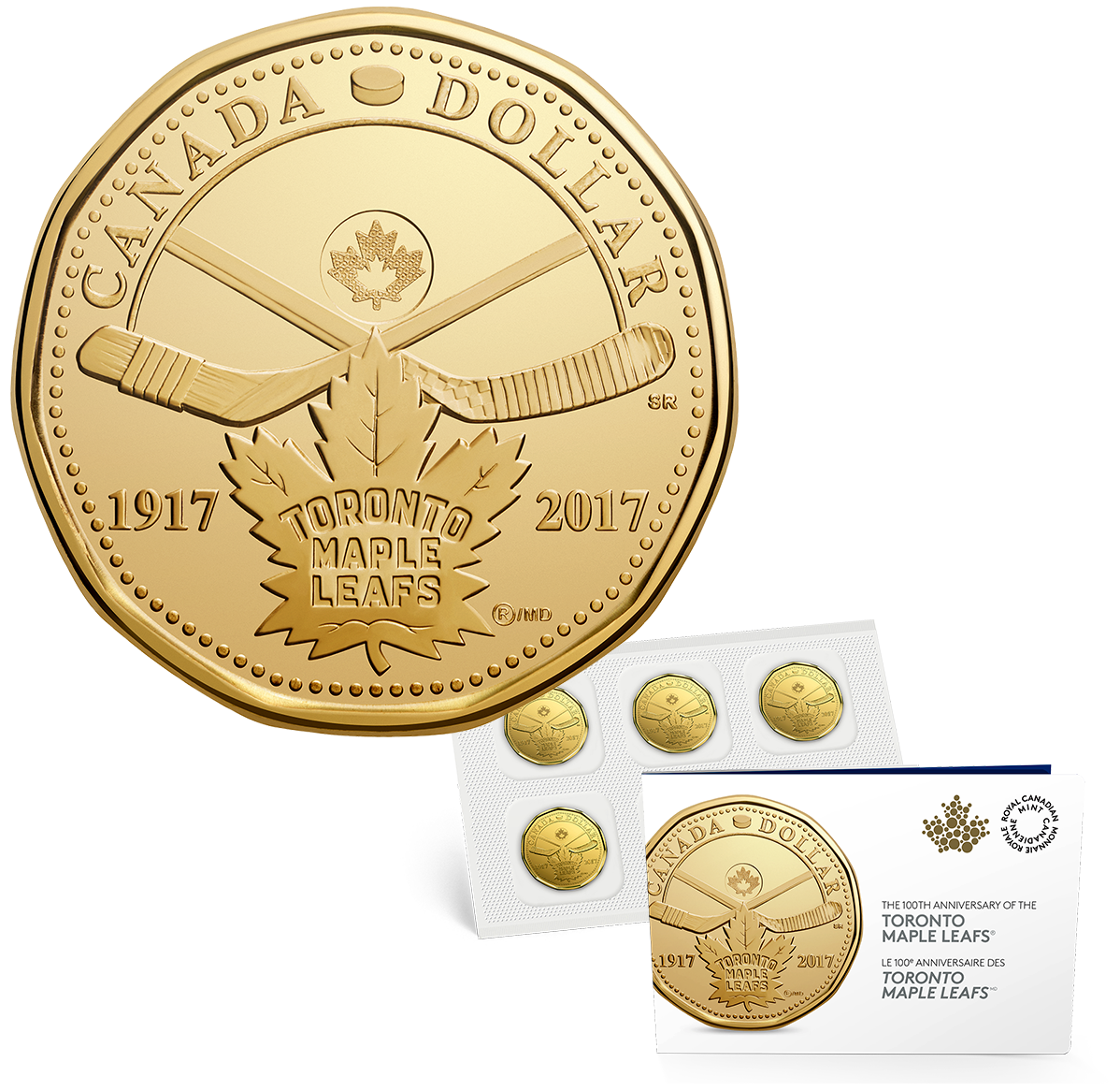 100th Anniversary Canada 2017 Canadian Maple Leafs Hockey One Dollar Coin 