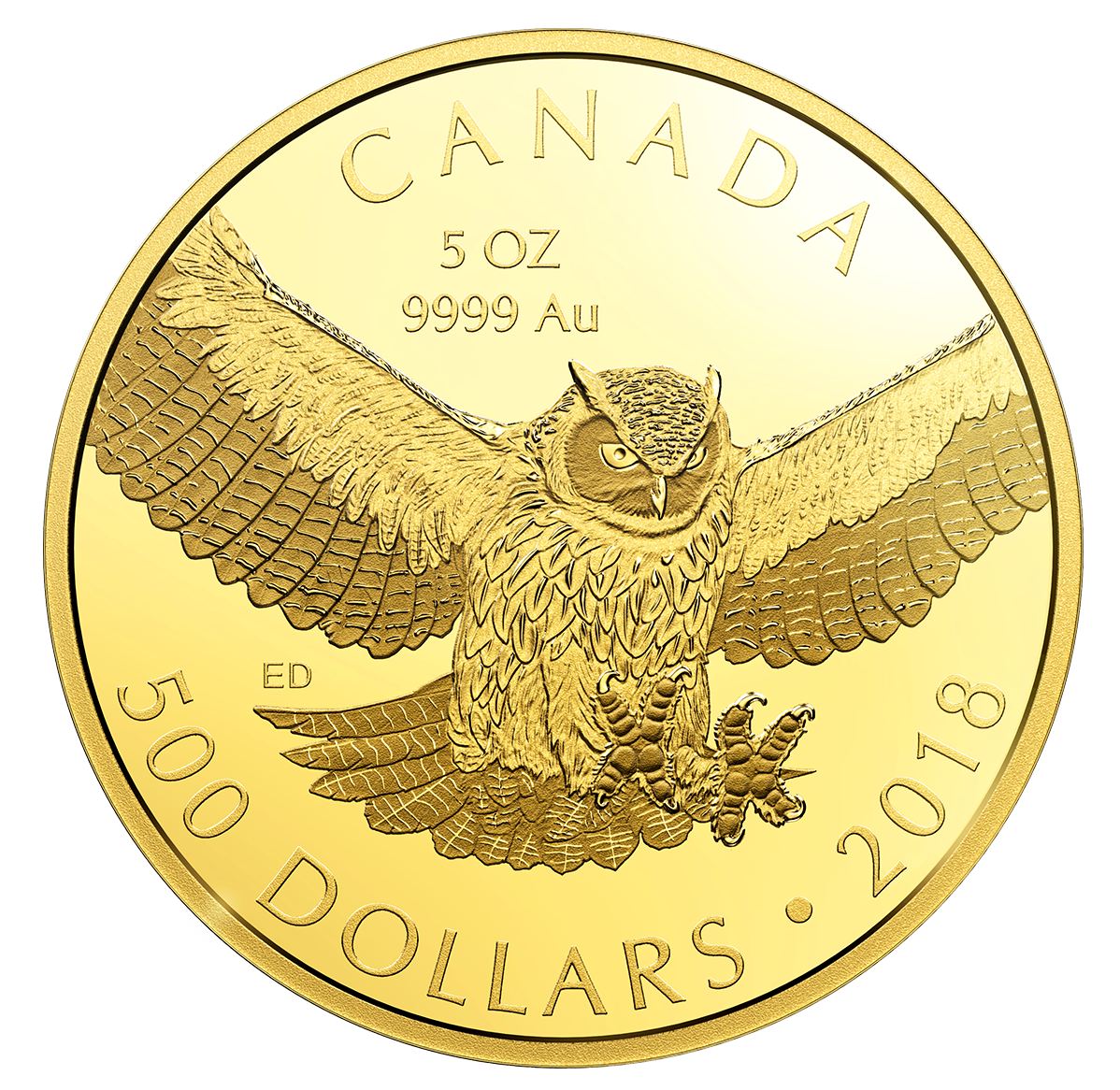 5 oz. Pure Gold Coin - Great Horned Owl - Mintage: 99 (2018) | The