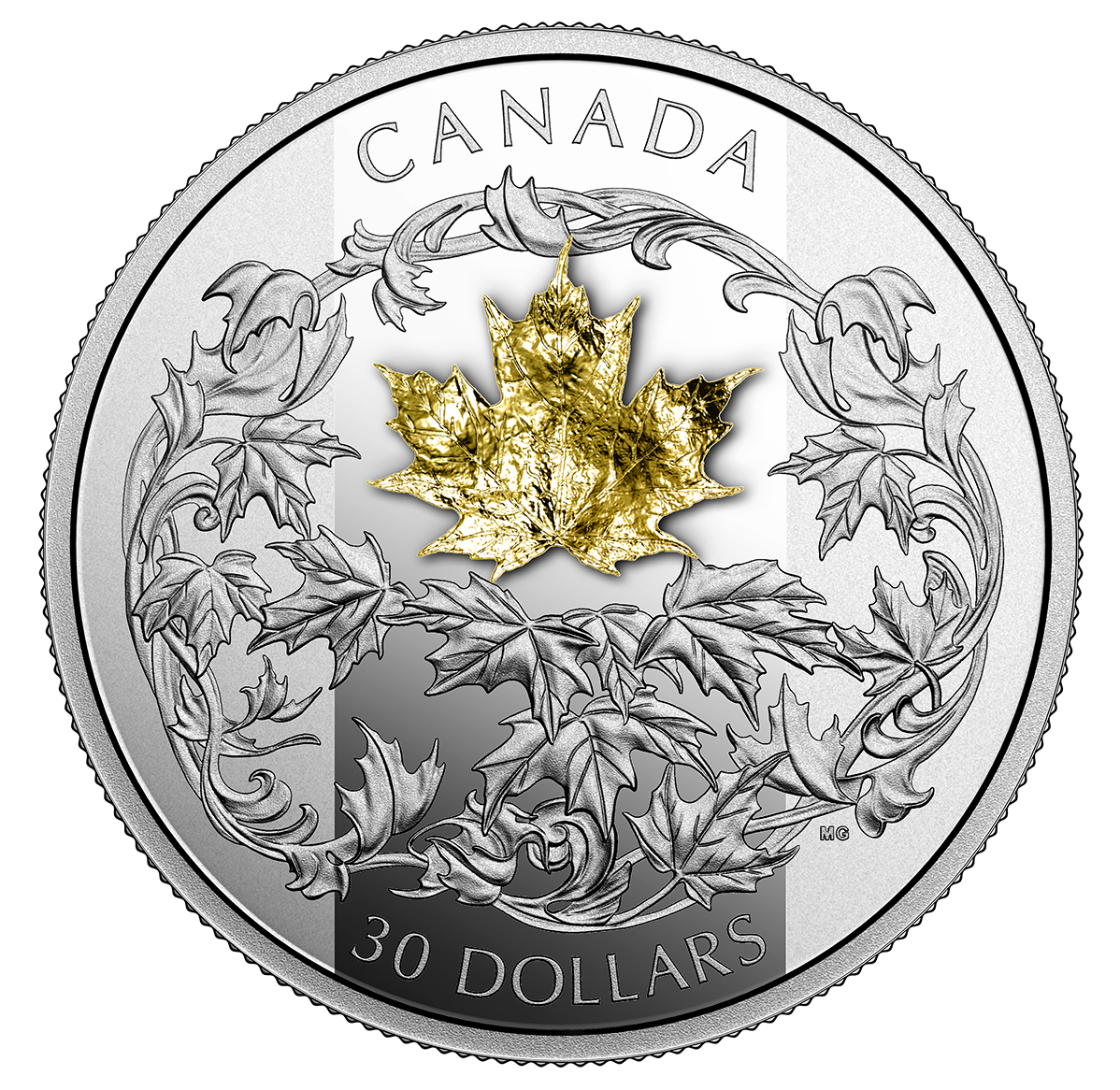 2 oz. Pure Silver Coin Canada Golden Maple Leaf Mintage 2,750