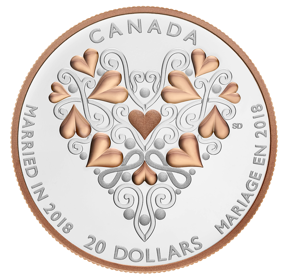 2018 Best Wishes On Your Wedding Day 1 oz. Pure Silver Coin with Pink