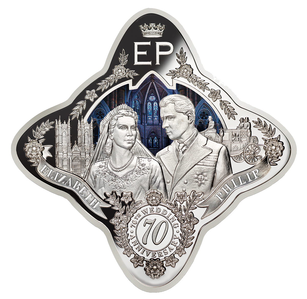 1 oz. Pure Silver Coloured Coin Queen Elizabeth II and Prince Philip