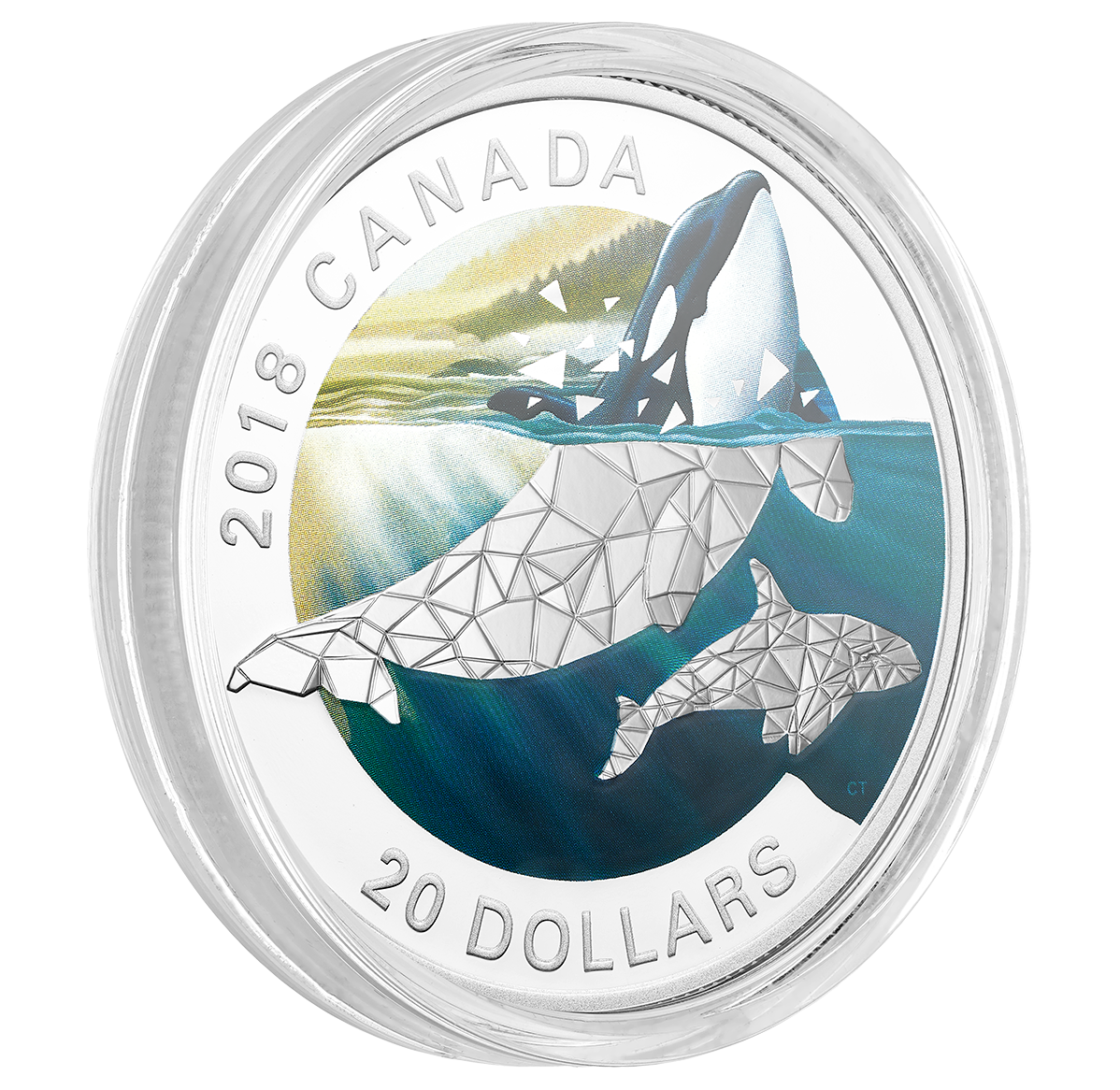 1 oz. Pure Silver Coloured Coin - Geometric Fauna: Orcas