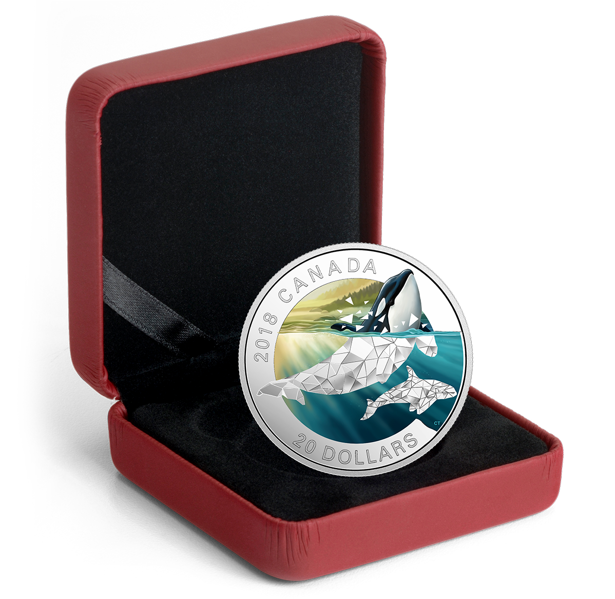 1 oz. Pure Silver Coloured Coin - Geometric Fauna: Orcas - Mintage