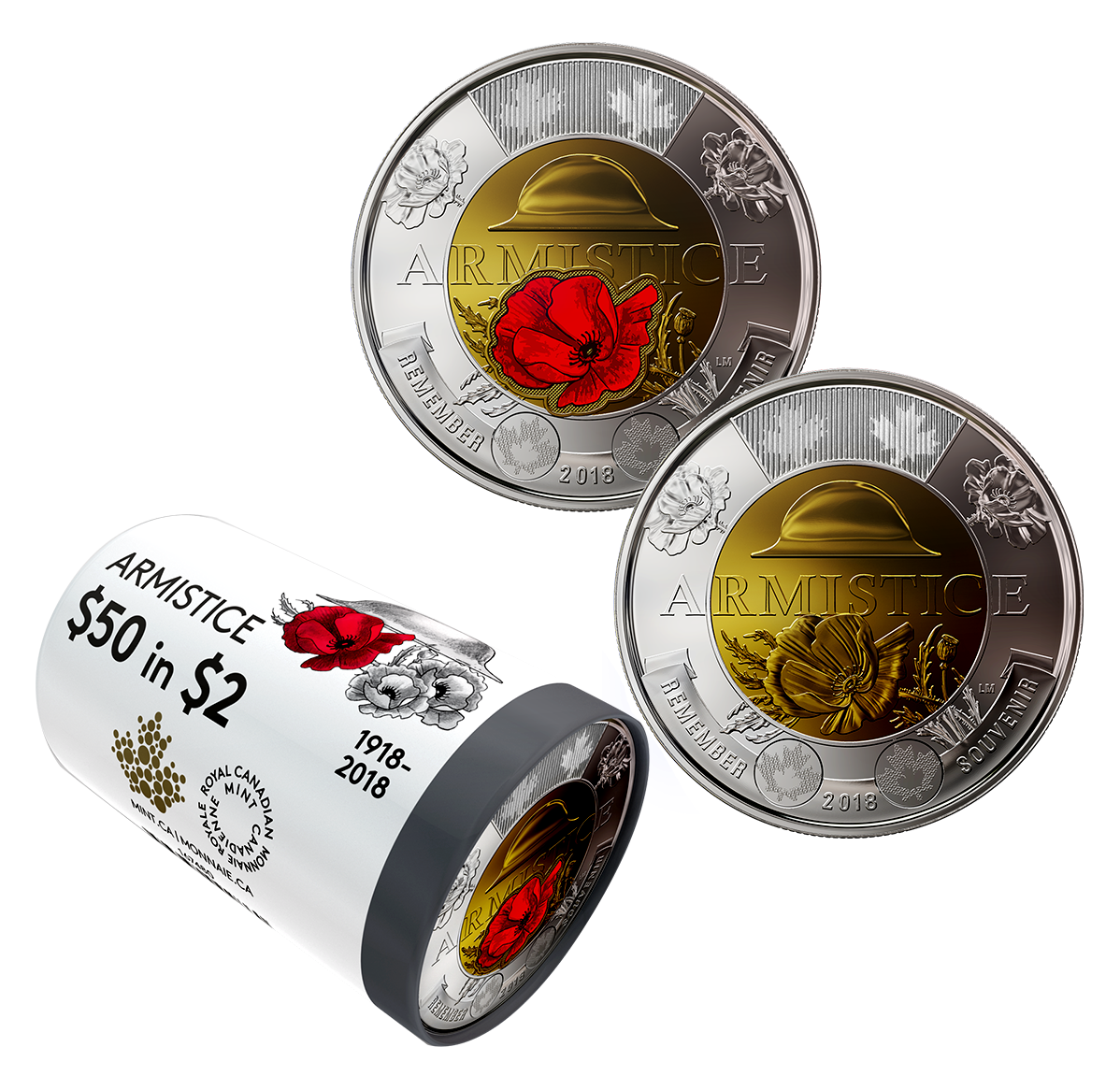 1918-2018 100th Anniversary Armistice Toonie $2 Color Coin SpecialWrap Mint Roll 