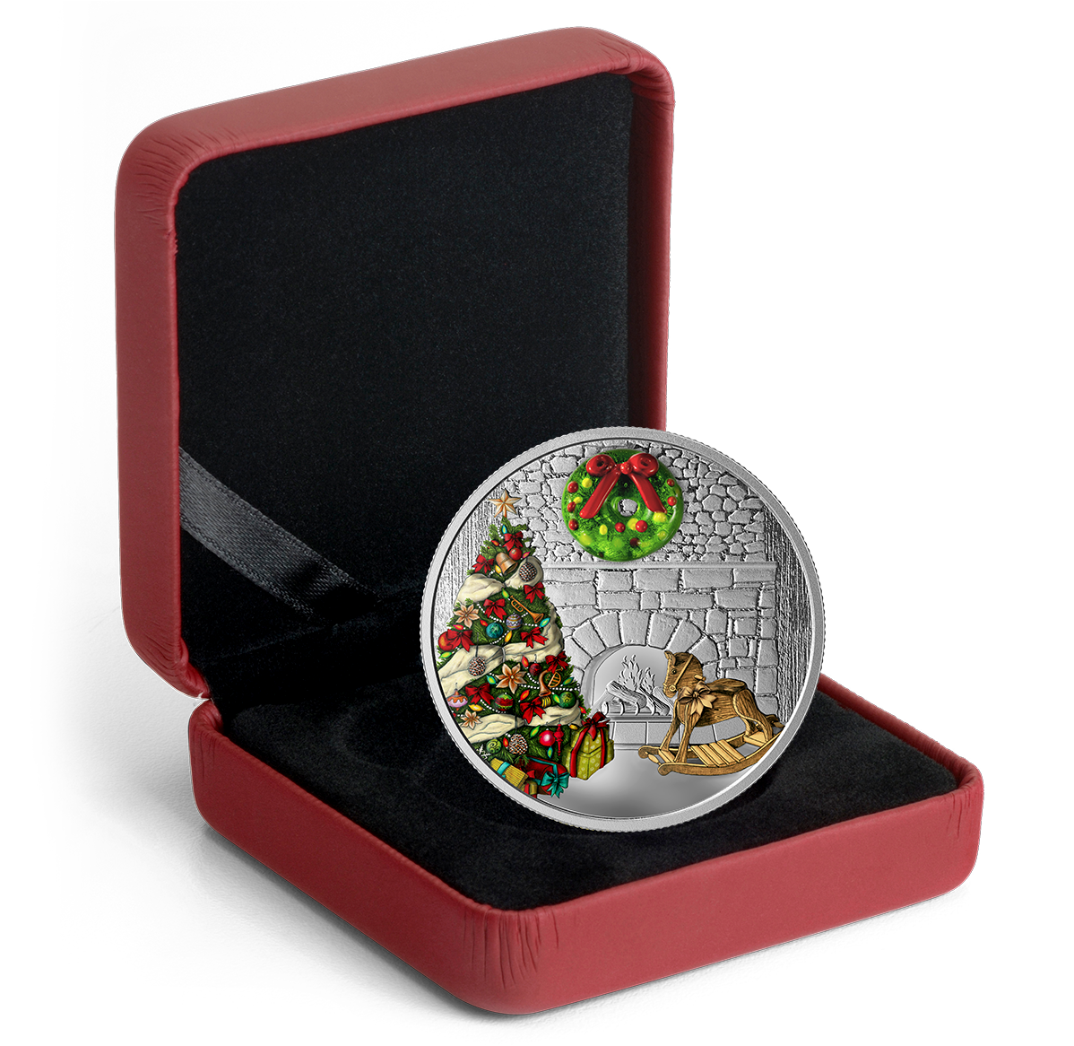 森のリース　甘過ぎないHoliday wreath ──　sold out　── 1 oz. Pure Silver Coloured Coin - Murano Holiday Wreath - Mintage