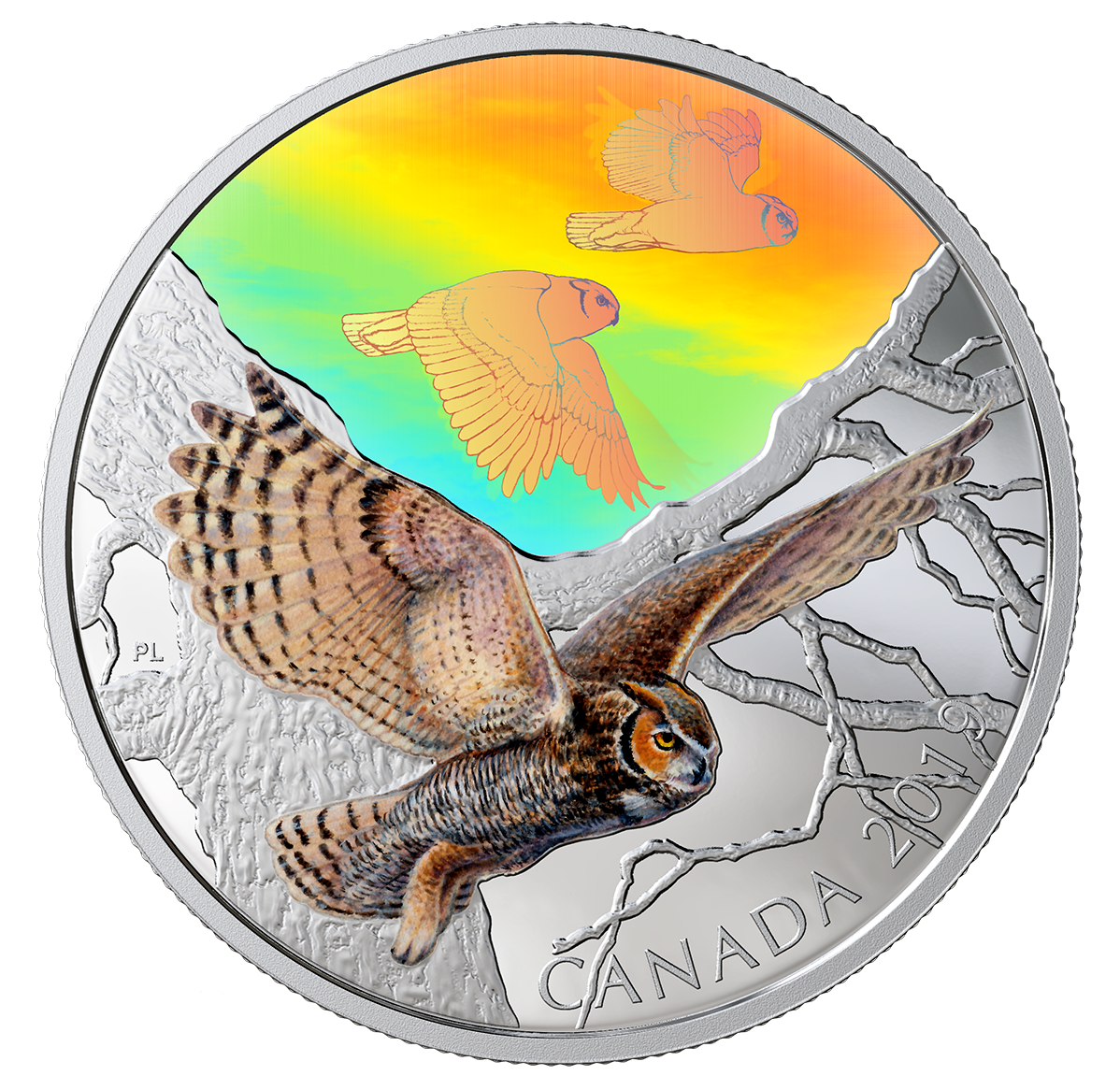2 oz. Pure Silver Hologram Coin - Majestic Birds in Motion: Great Horned Owl