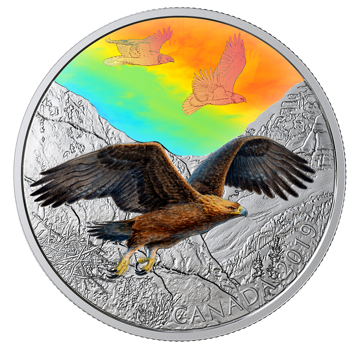 2 oz. Pure Silver Hologram Coin - Majestic Birds in Motion: Golden Eagles