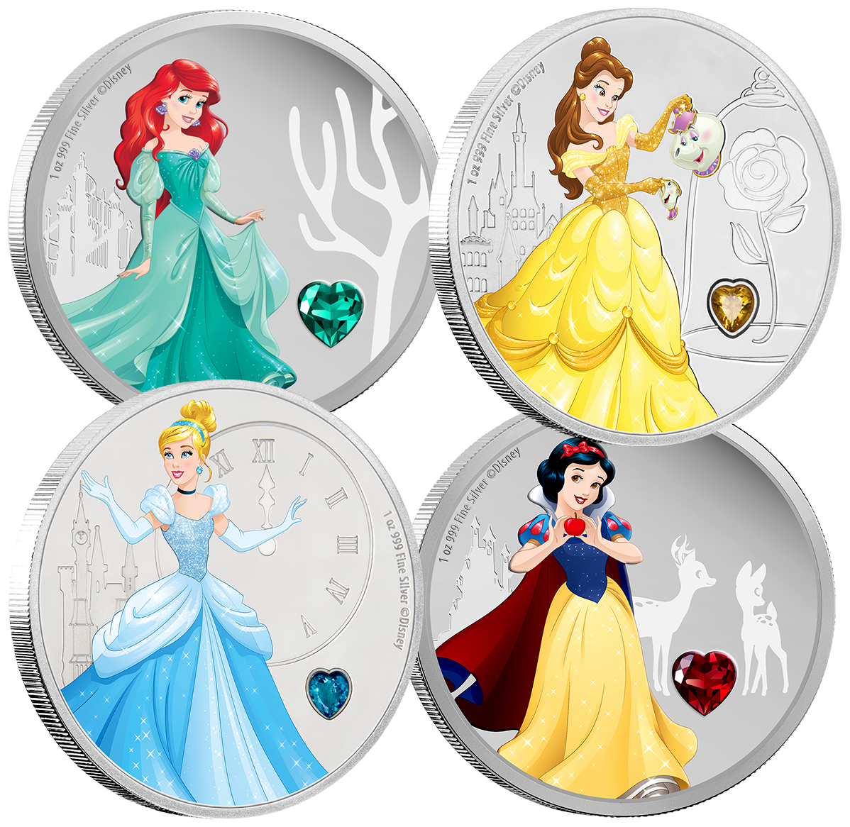 2018 Disney Princess with Gemstone - 1 oz. Pure Silver 4