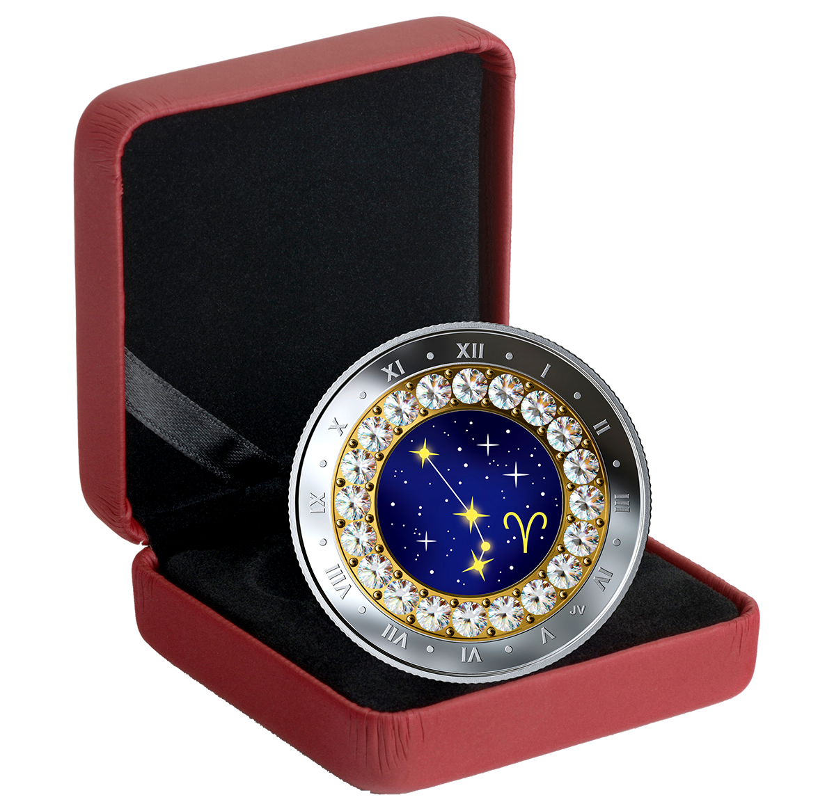 no.0505 麗しのハーキマー　silver version 2019 Aries: Zodiac Series - Pure Silver Coin made with Swarovski