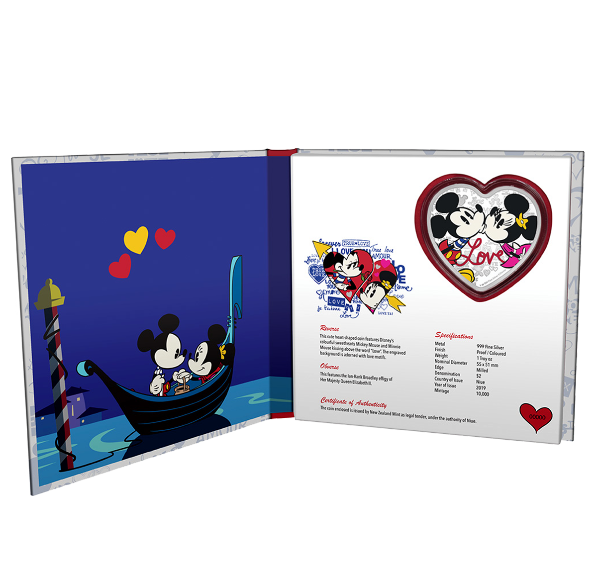 1 oz. Pure Silver Heart-Shaped Coin - Disney Love (2019