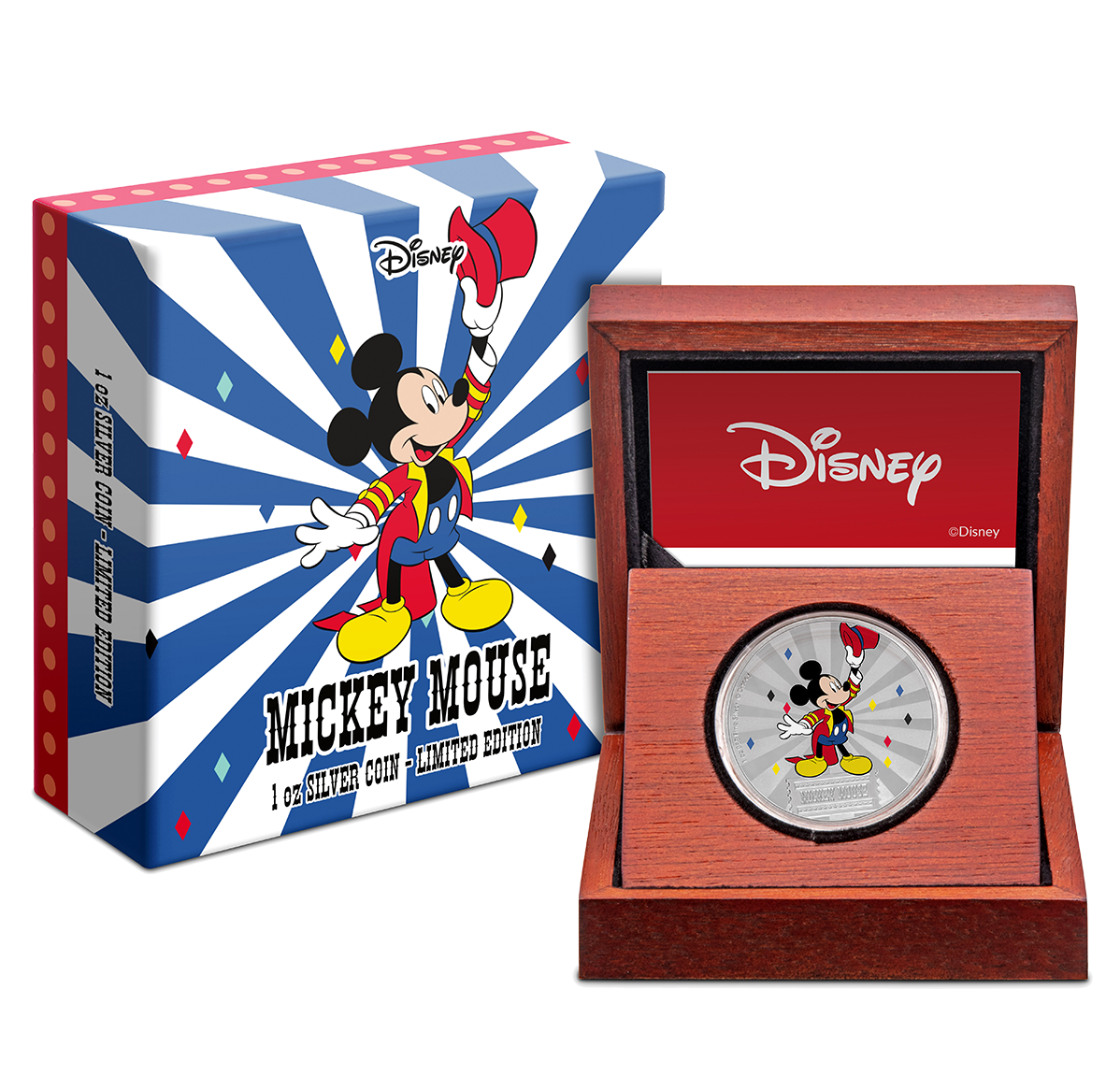 【限定15000枚】Disney .999純銀1oz 記念銀貨 シリアル入ケース Mickey Mouse & Friends Carnival - 1 oz. Pure Silver 5-Coin