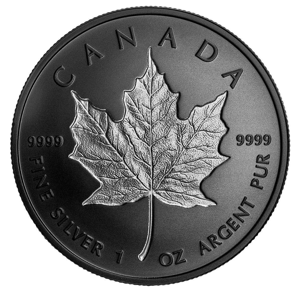1 oz. Pure Silver Coin RhodiumPlated Incuse Silver Maple Leaf Mintage 5,000 (2020) The