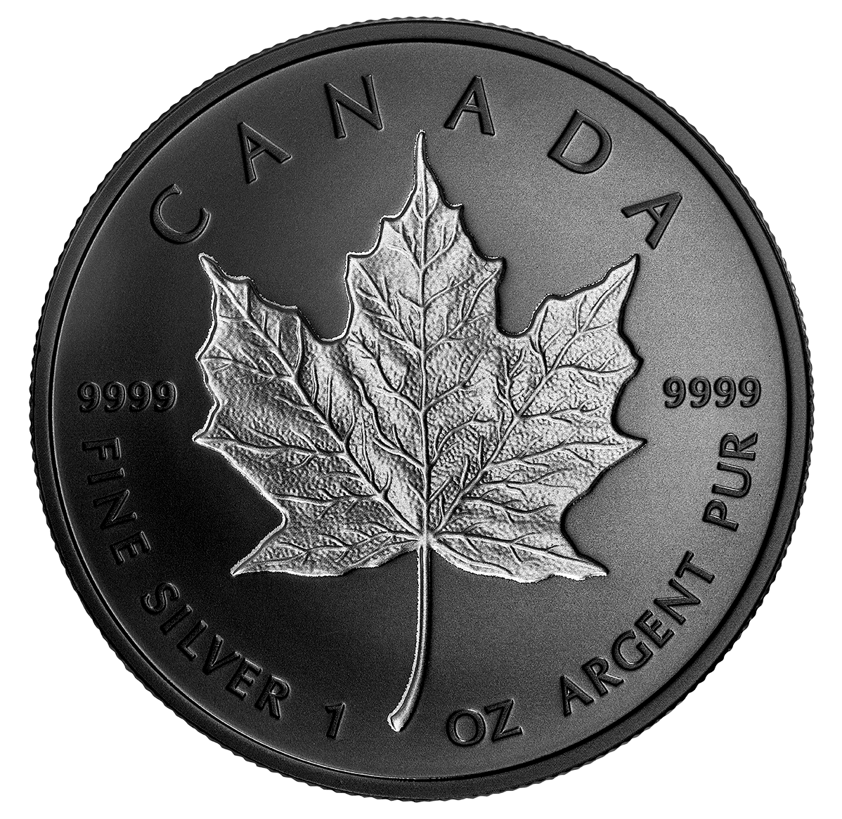 1 oz. Pure Silver Coin - Rhodium-Plated Incuse Silver Maple Leaf