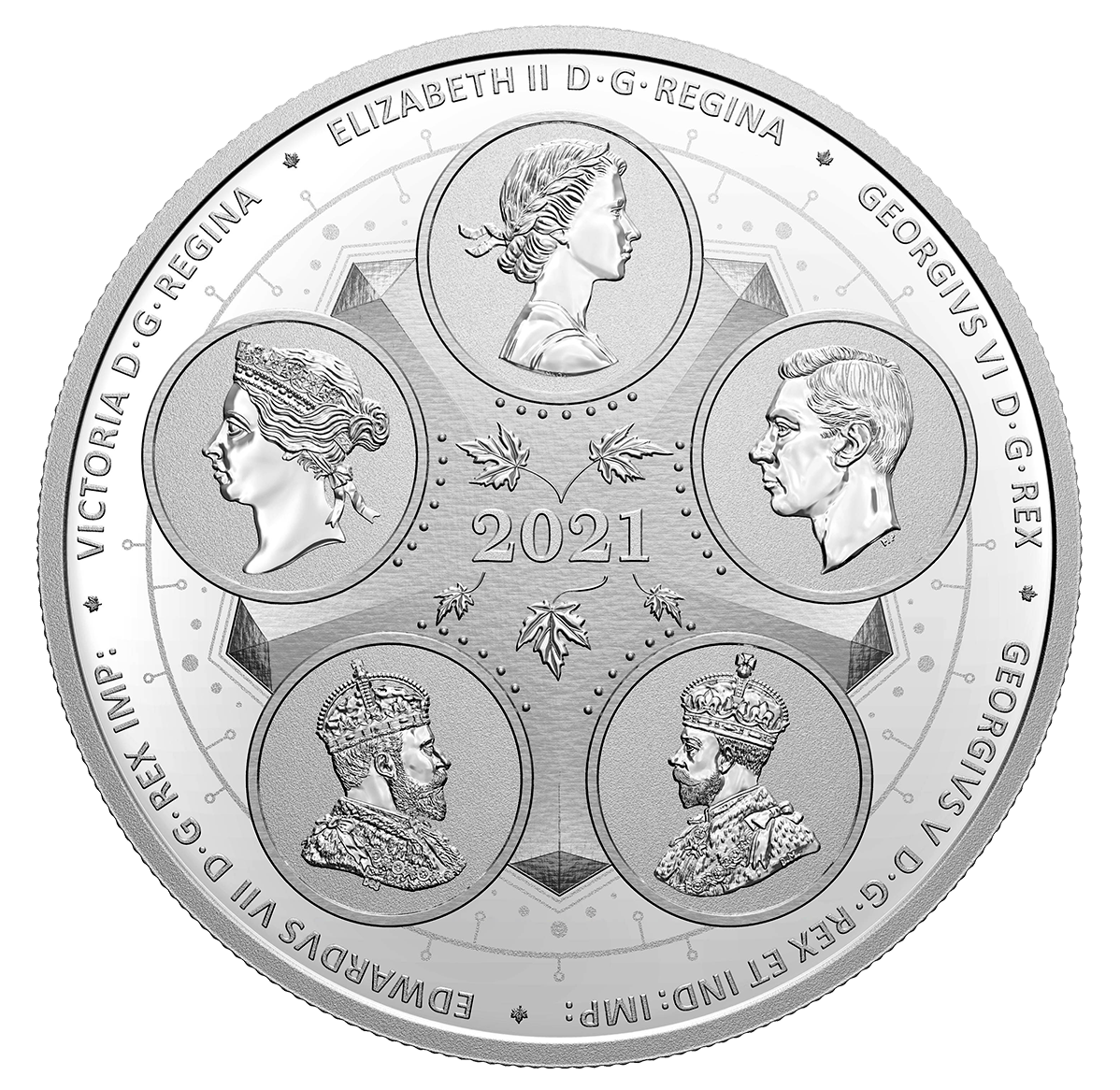 Five effigies on one coin