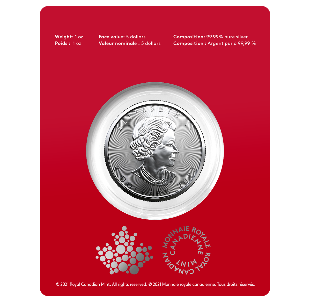  CANADIAN MINT MONNAIE 記念メダル 1 oz. 99.99% Pure Silver Coin - Treasured Silver Maple Leaf