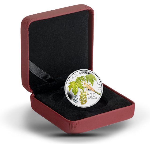 2011年　メイプルリーフ　クリスタルレインドロップ Fine Silver Coin - Maple Leaf Crystal Raindrop (2011) | The Royal