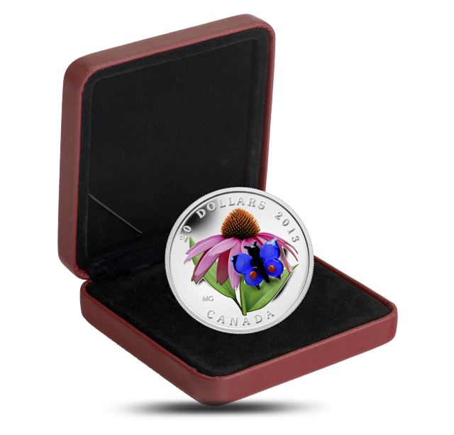 Fine Silver Coin - Purple Coneflower with Venetian Glass Butterfly