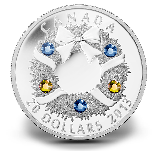 1 oz. Fine Silver Coin - Holiday Wreath - Mintage: 10,000 (2013 1 oz. Fine Silver Coin - Holiday Wreath - Mintage: 10,000 (2013